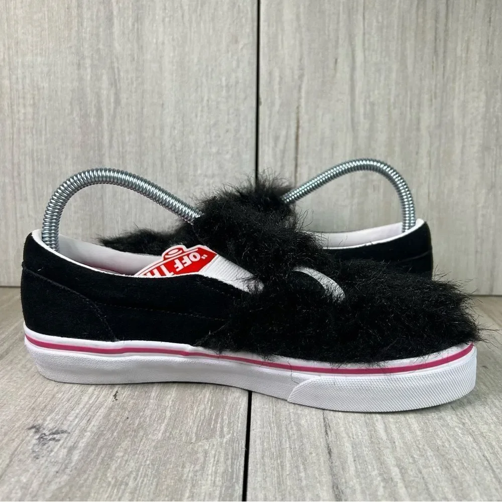 New Vans Slip On Fuzzy Monster Faux Fur Black Pink Shoes Youth Kids Size 5 - Picture 3 of 11